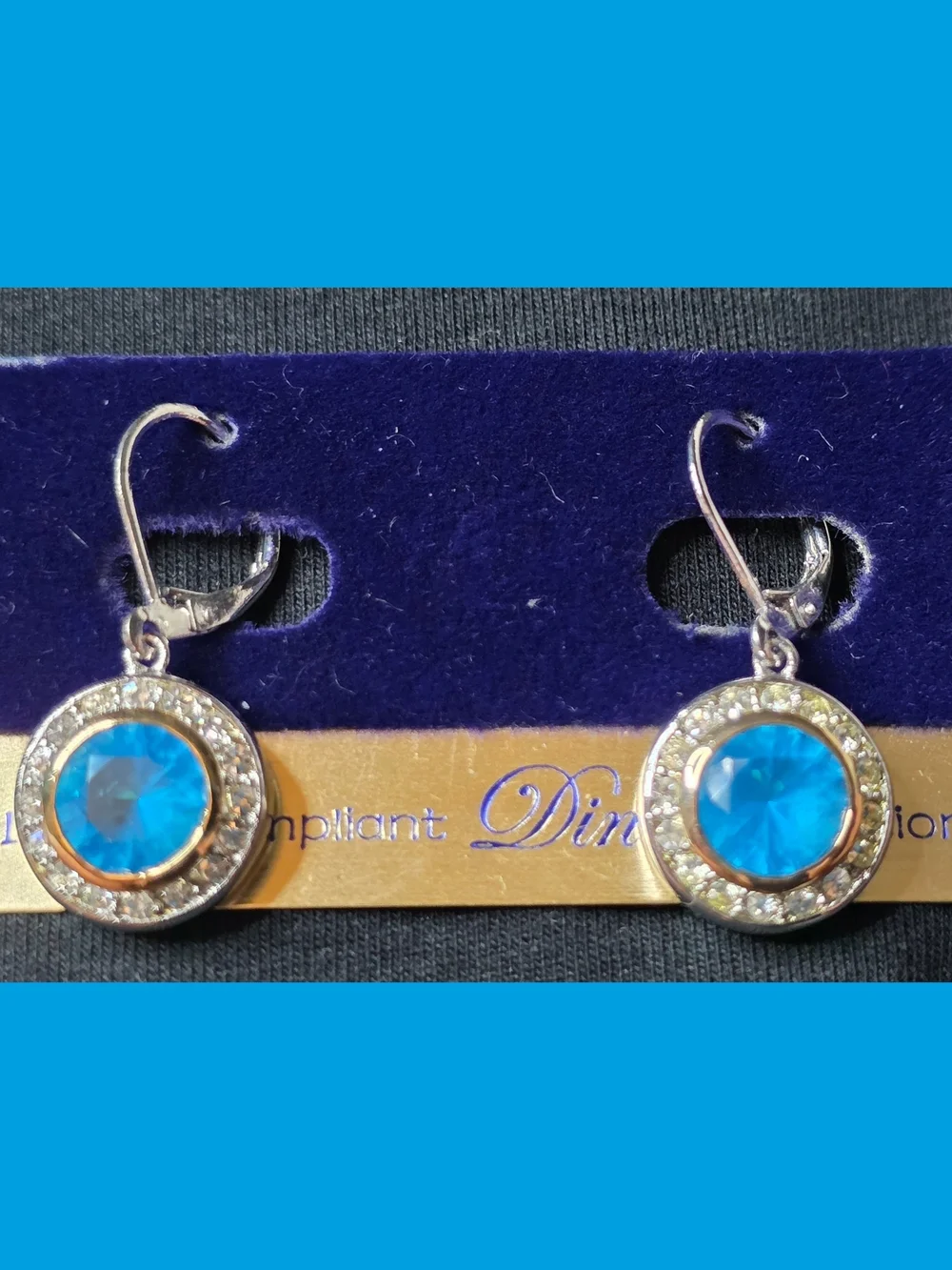 Blue Crystal Halo Drop Earrings